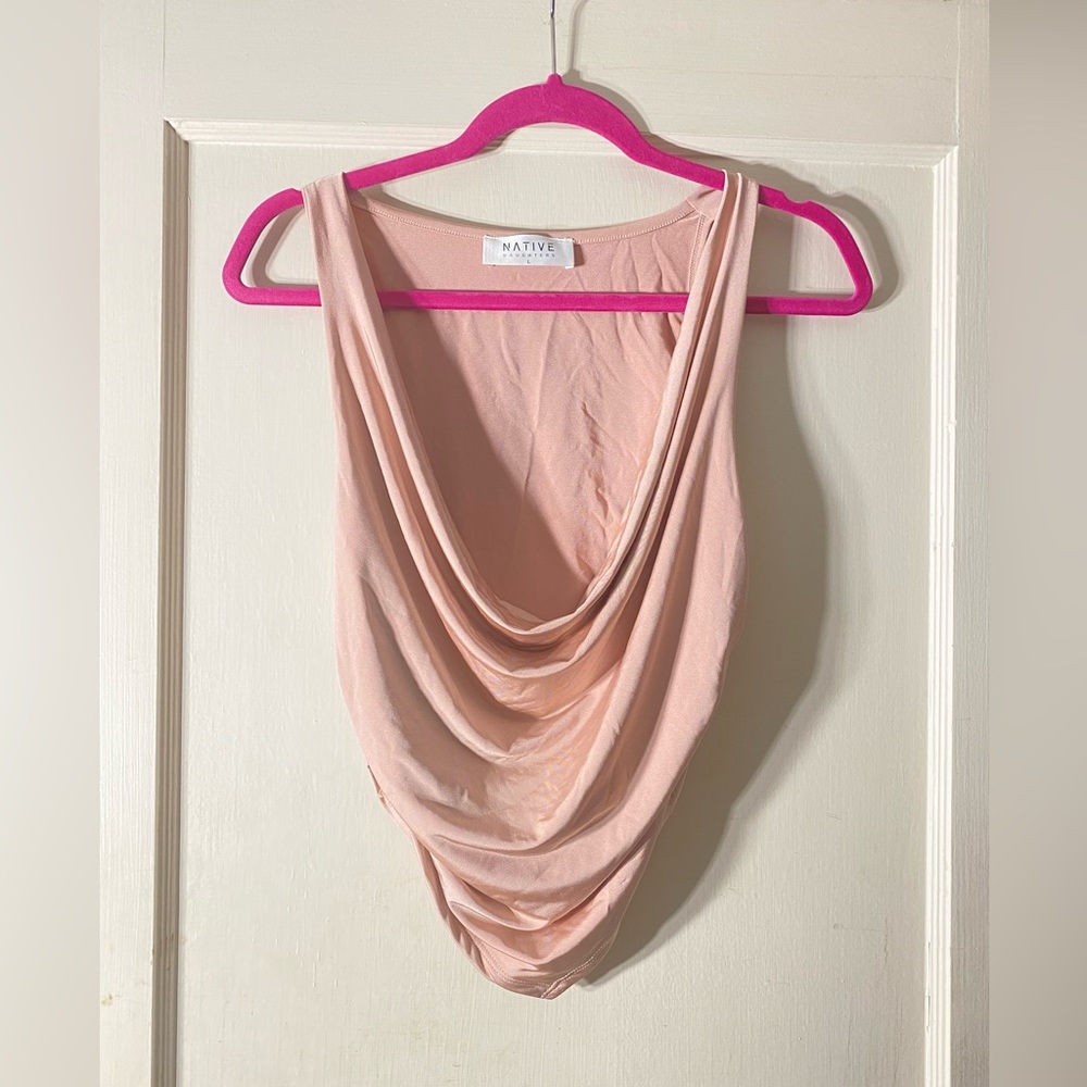 Pink/blush/dusty pink top/blouse/shirt scoop neck, cropped size Large